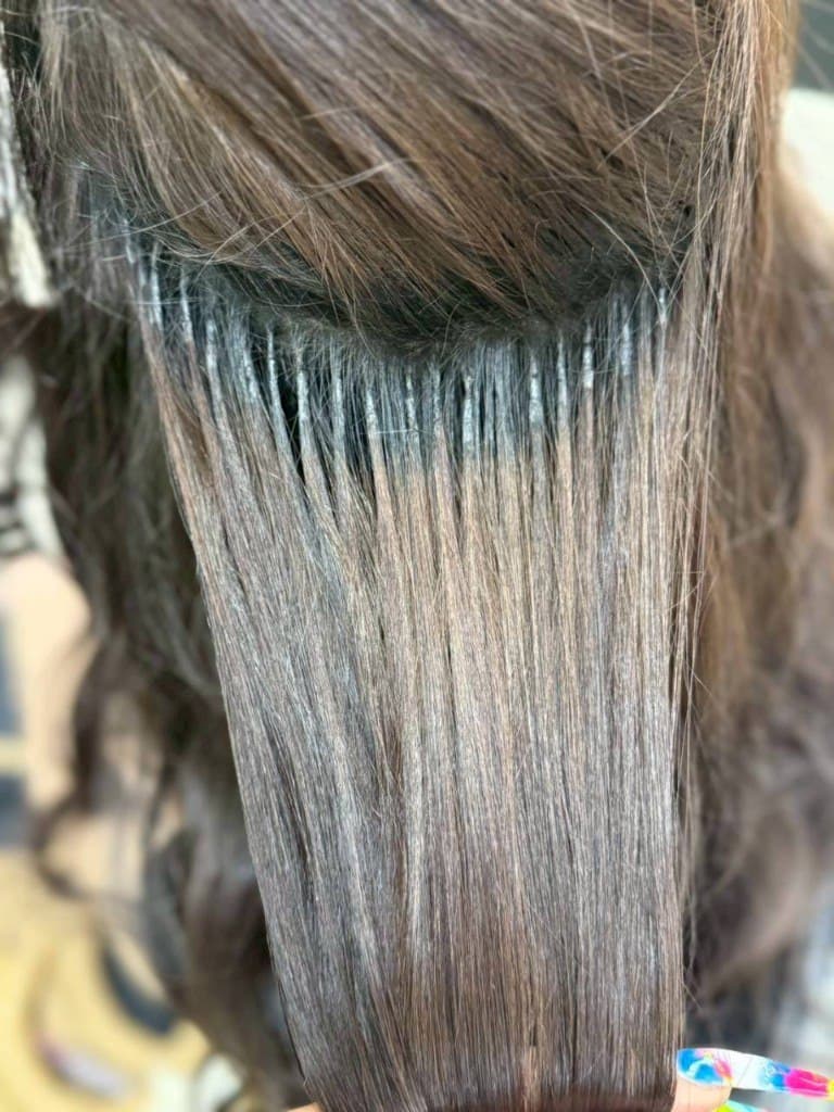 Keratin bond hair extensions close-up at House of Beauty Phuket