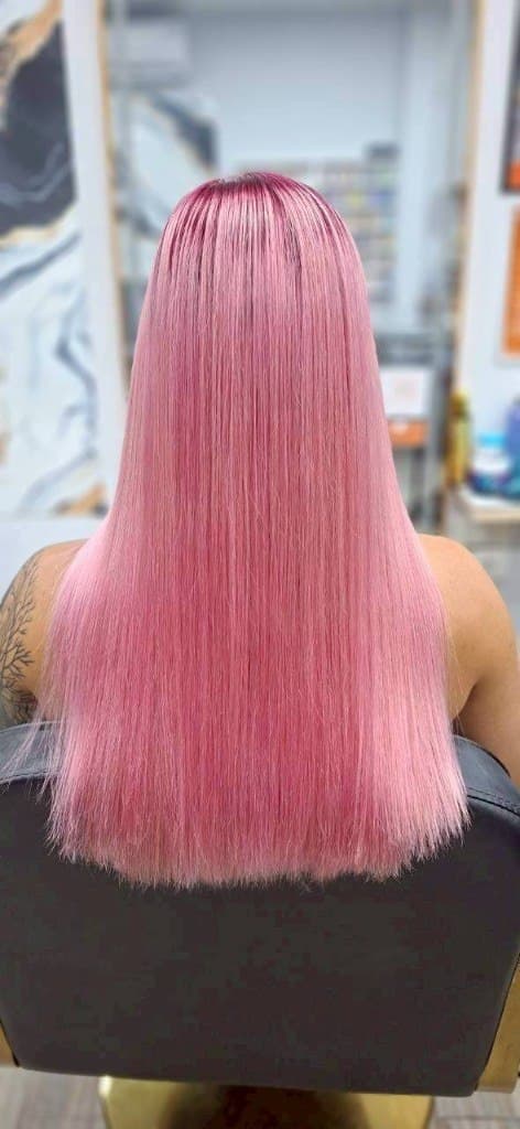 Pastel pink straight hair colour at House of Beauty Phuket