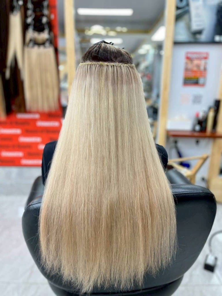 Ash blonde hair colour with extensions at House of Beauty Phuket
