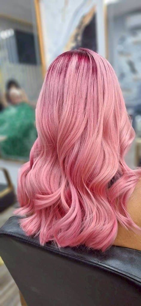 Pastel pink wavy hair colour at House of Beauty Phuket